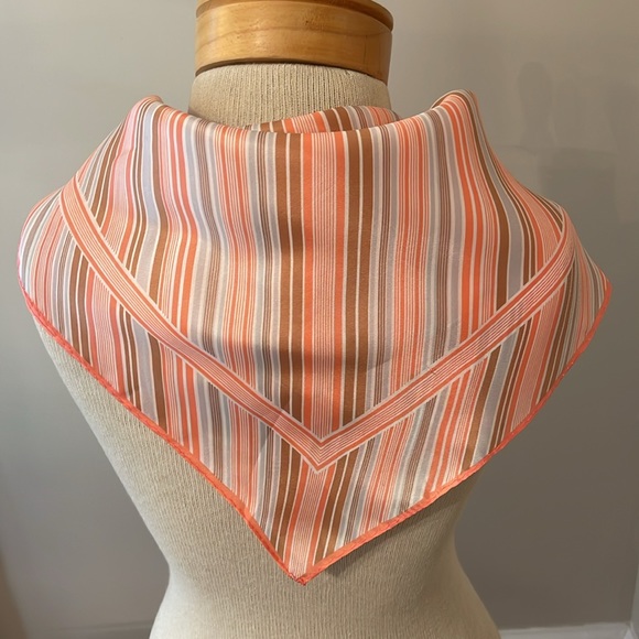 Vintage Pin Striped Peach & Tan Silk Blend Scarf - Picture 14 of 16